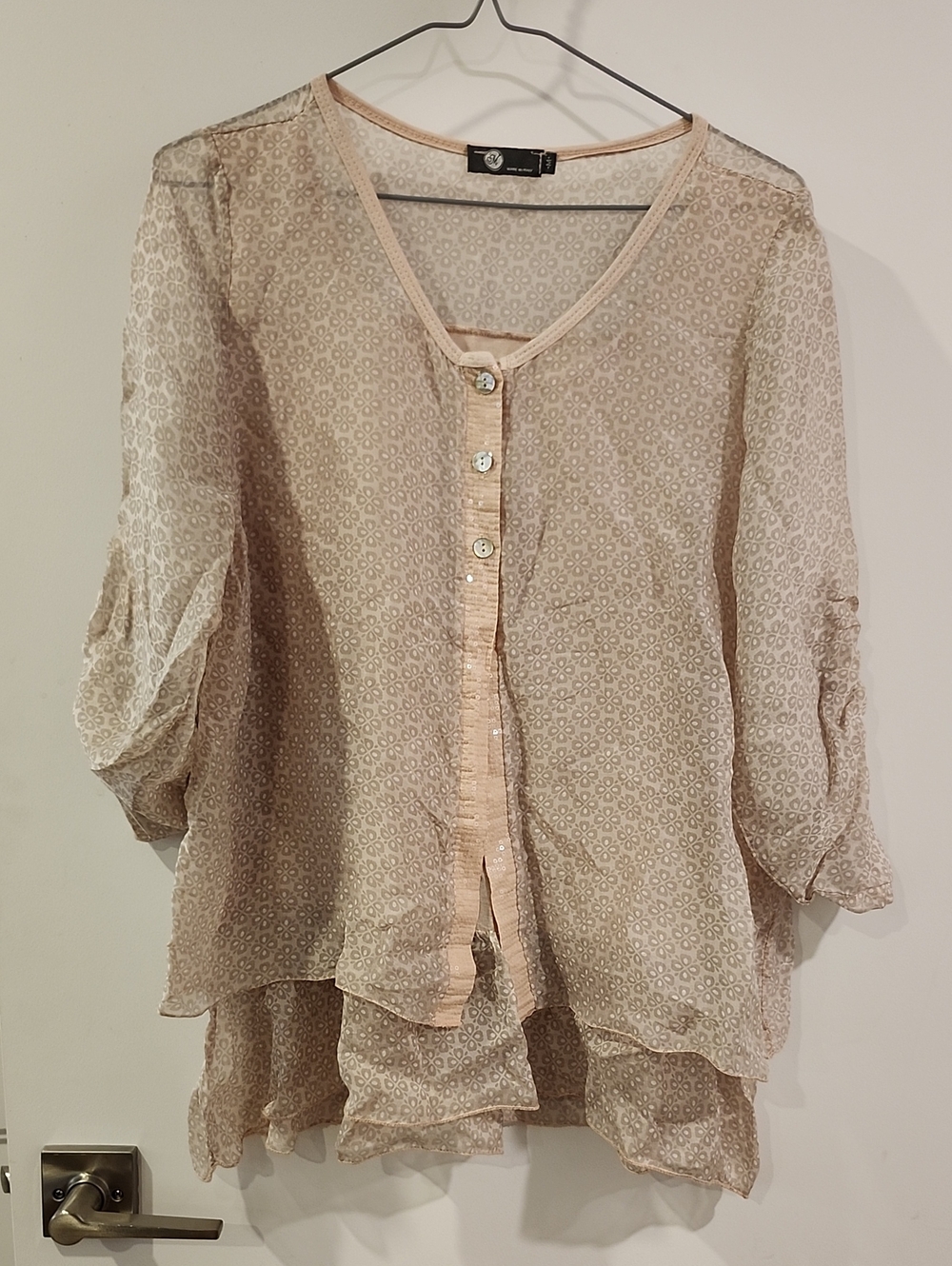 P2P 20" Made In Italy - Cream Floral Silk+Viscose Layered Button-Front Blouse